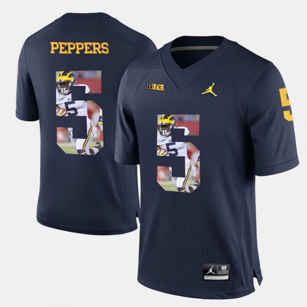 University of Michigan #5 Men's Jabrill Peppers Jersey Navy Blue Official Player Pictorial
